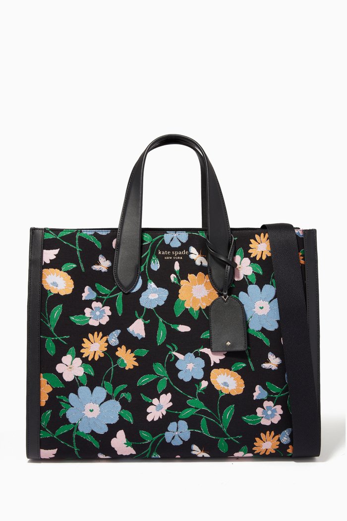 Manhattan Small Tote in Floral Jacquard, Black
