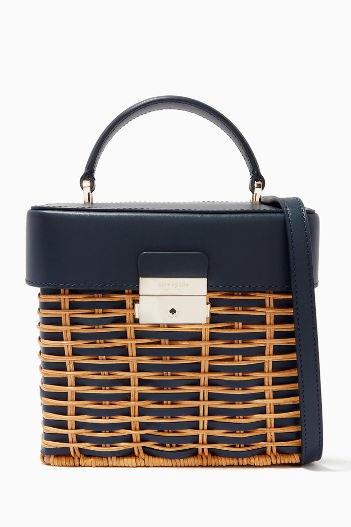 

Small Voyage Top Handle Bag in Wicker & Leather, Multicolour