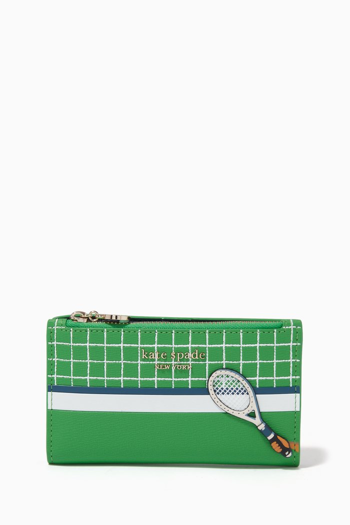 

Courtside Small Bi-fold Wallet in Faux Leather, Green