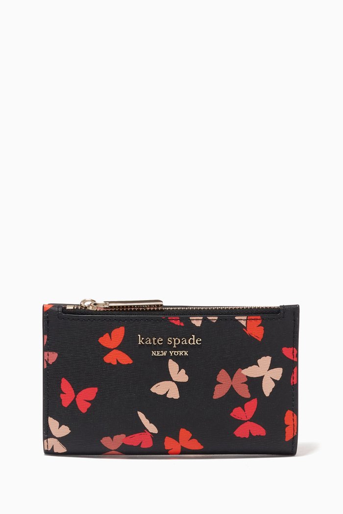 

Spencer Butterfly Small Slim Wallet in Leather, Black