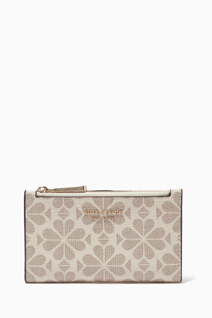 Small Slim Bifold Wallet in Spade Flower Coated Canvas, Multicolour