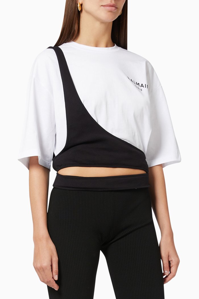 

Deconstructed Cropped T-shirt in Organic Cotton Jersey, White