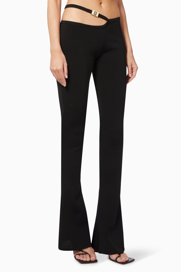 

Slim Fit Bootcut Pants in Viscose Blend Knit, Black