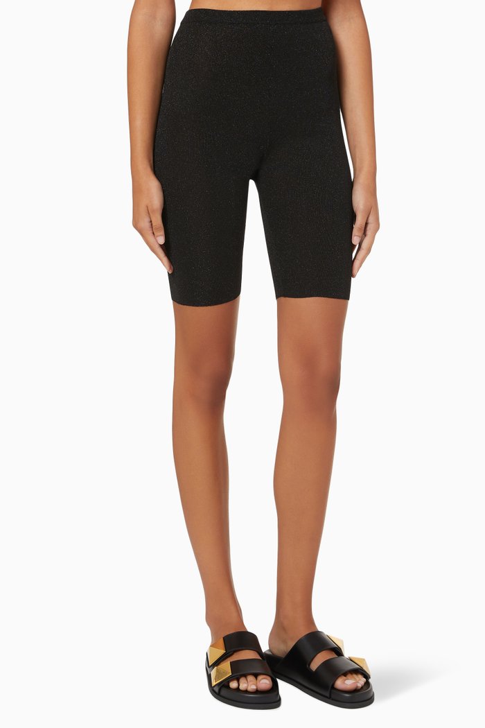 

Stretch Biker Shorts in Shimmer Viscose Knit, Black