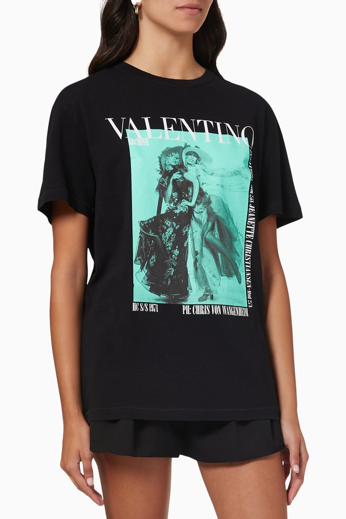 Archive Print T-shirt in Jersey, Black