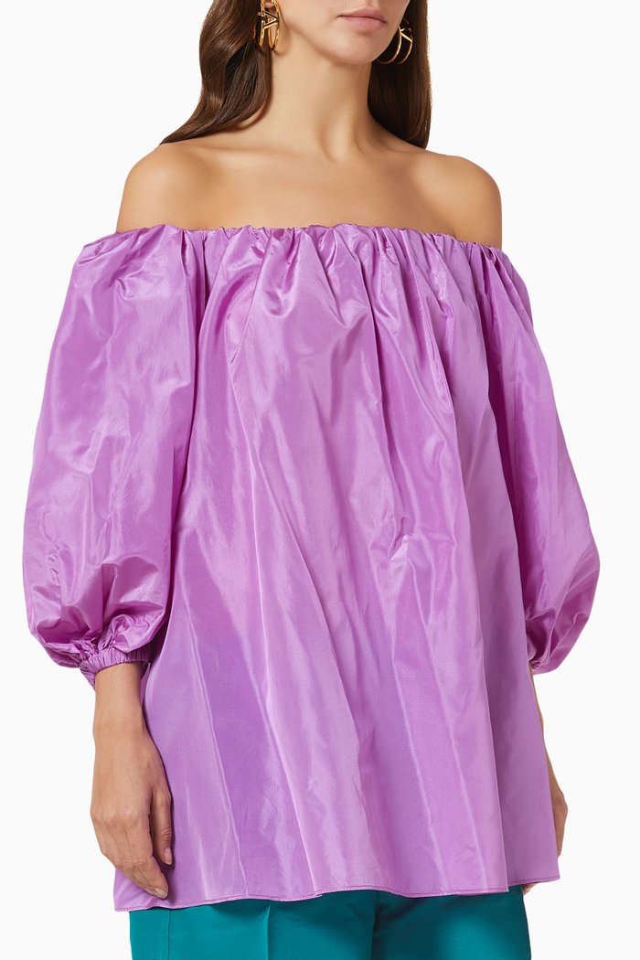 

Off-the-shoulder Top in Silk Taffeta, Purple