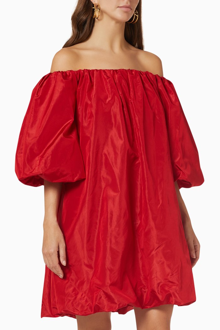 

Off-the-shoulder Bubble Dress in Silk Taffeta, Red