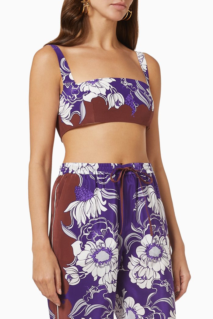 

Floral Bralette Top in Crepe De Chine, Purple