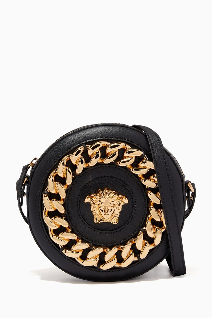 

La Medusa Disco Round Bag in Calf Leather, Black