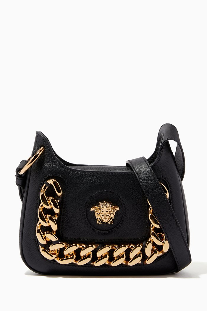 

Medusa Mini Hobo Bag in Calf Leather, Black