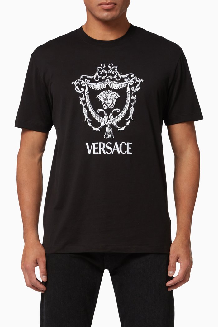 

Embroidered Medusa T-shirt in Cotton Jersey, Black