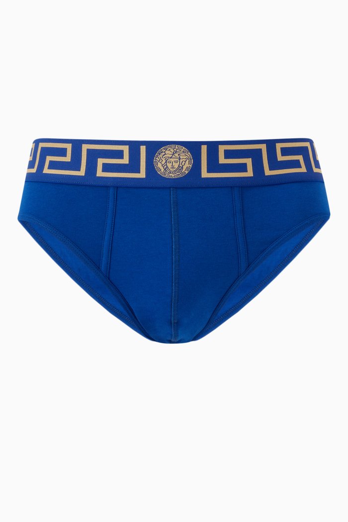 

Greca Border Trunks in Stretch Jersey, Blue