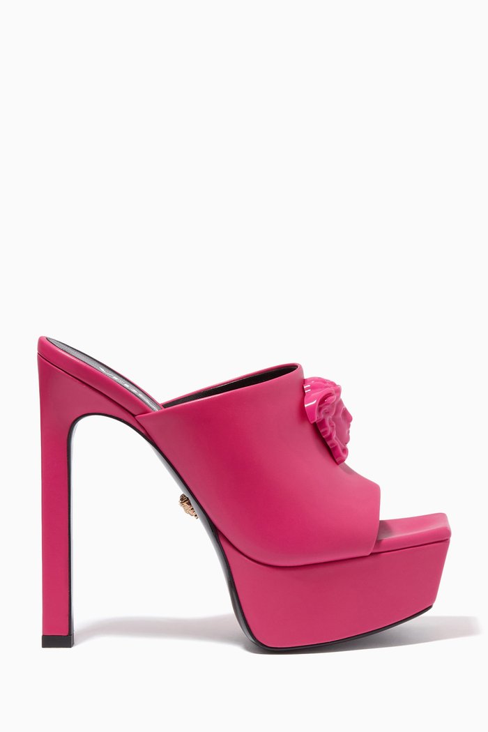

La Medusa Platform Mule Heels in Leather, Pink