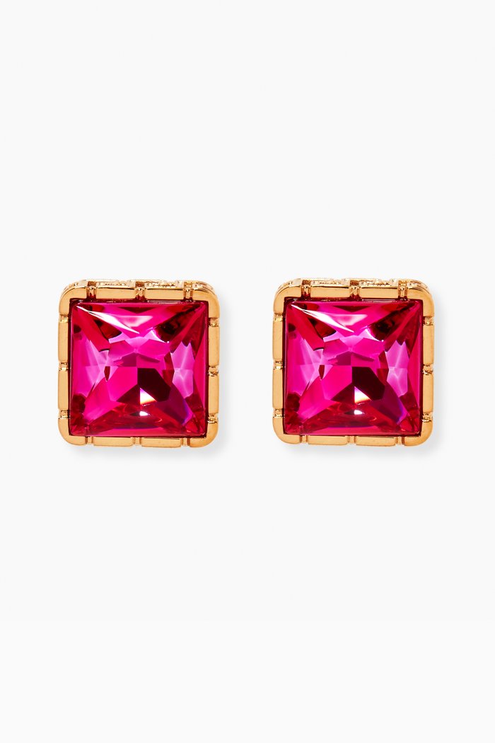 

Greca Jewelled Stud Earrings in Brass, Pink