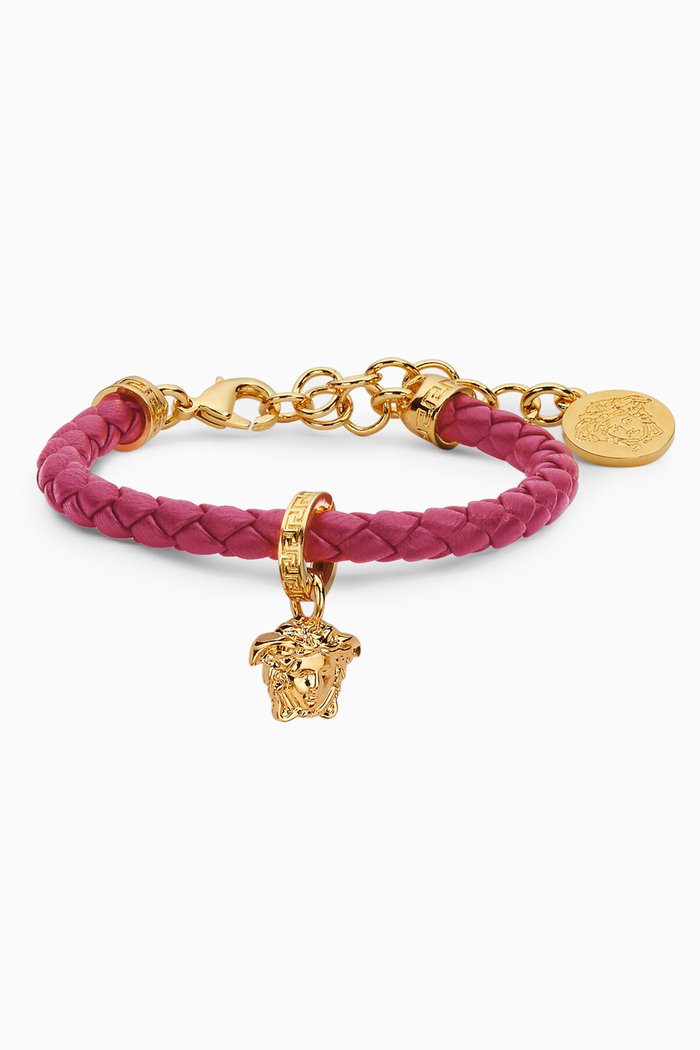 

Medusa Braided Bracelet in Leather, Pink