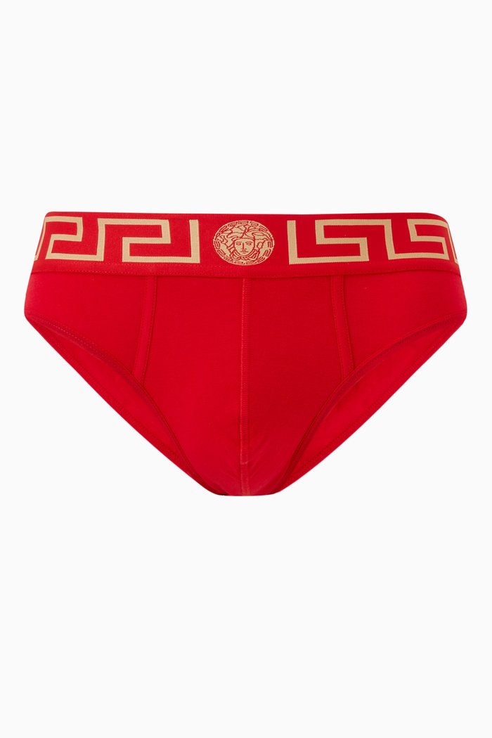 

Greca Border Trunks in Stretch Jersey, Red