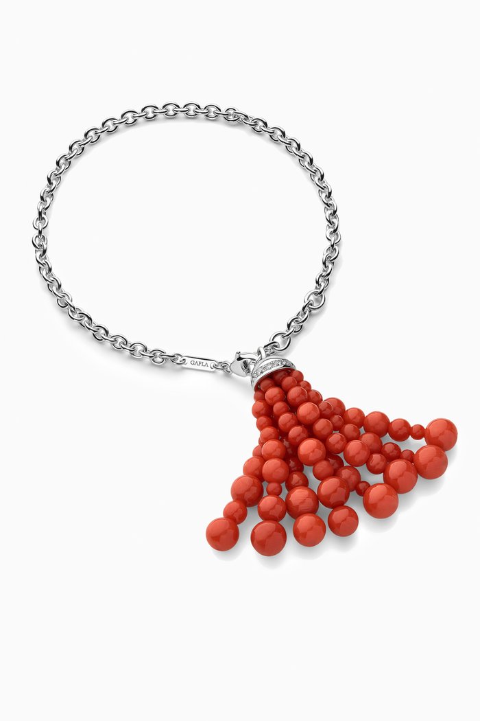 

Bahar Diamond & Corals Tassel Bracelet in 18kt White Gold, Red
