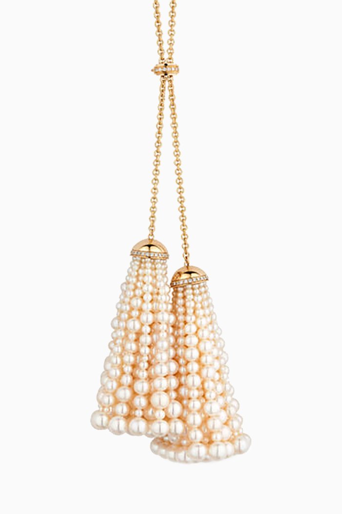 

Bahar Diamonds & Pearls Double Tassel Necklace in 18kt Yellow Gold, Small