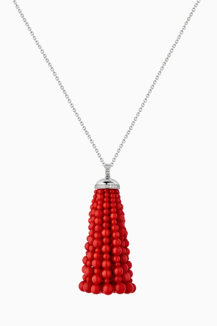 

Bahar Diamonds & Corals Tassel Necklace in 18kt White Gold, Medium, Red