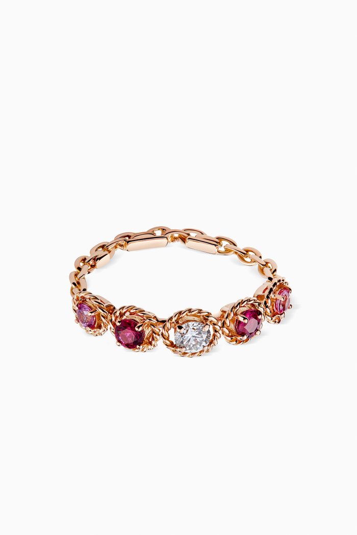

Salasil Quintet Diamond, Ruby & Sapphire Ring in 18kt Yellow Gold, Red