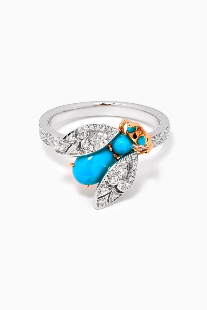 

Enchanted Palace Bug Turquoise & Diamond Ring in 18kt White Gold, Blue