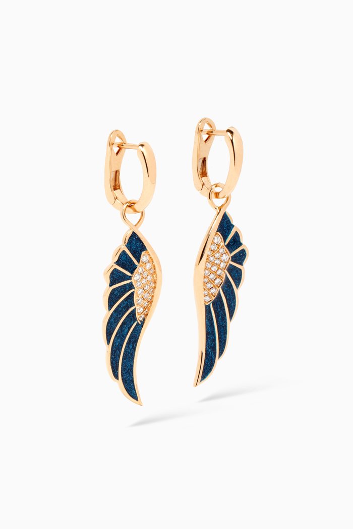 

Wings Reflection Midnight Small Earrings in 18kt Yellow Gold, Blue