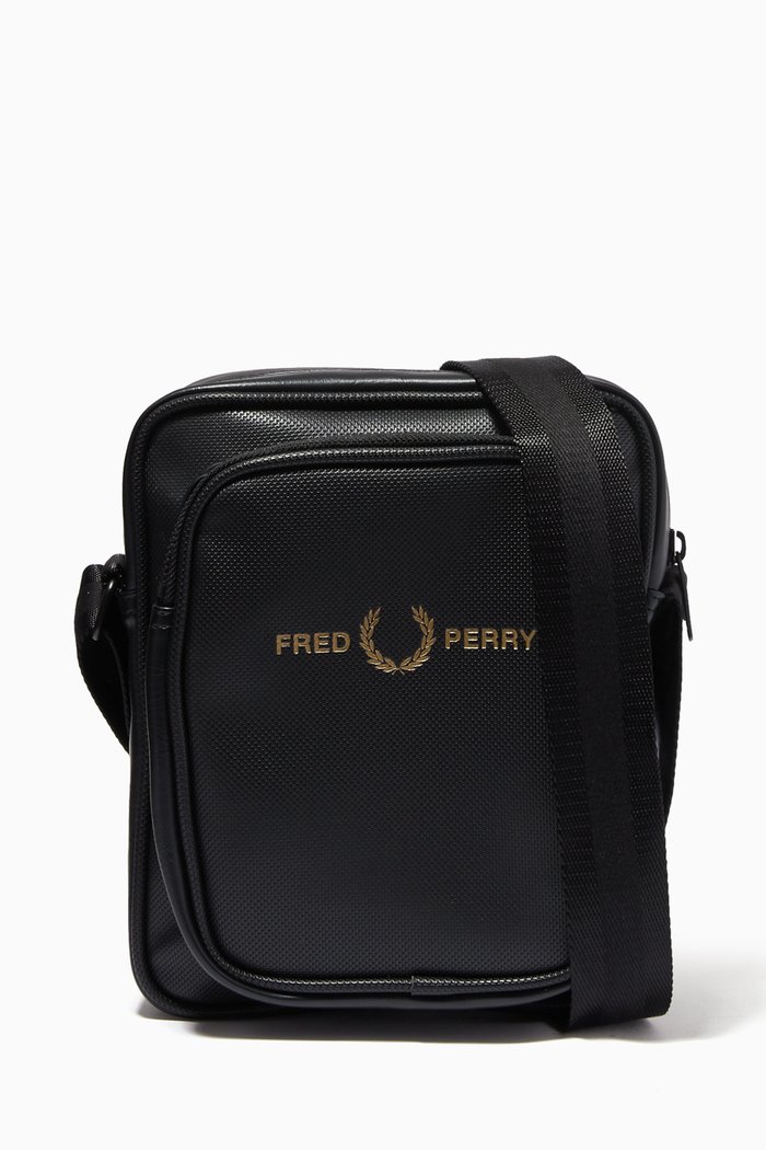 Side Bag in Piqué Textured Leather, Black