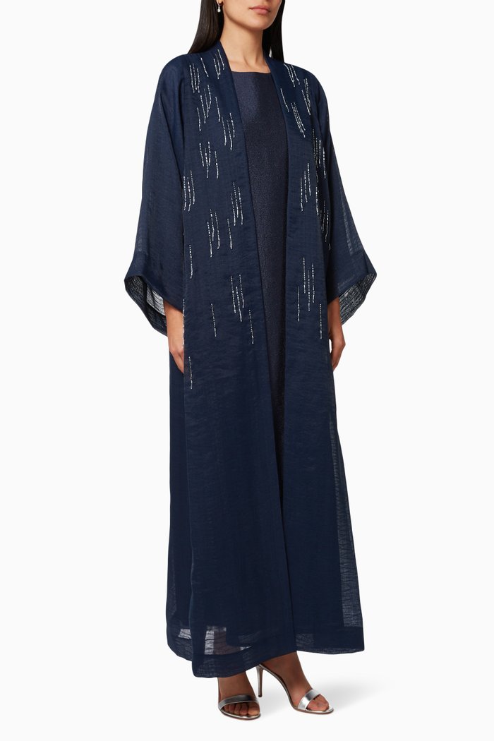 

Three-piece Abaya Set in Cotton Organza, Blue