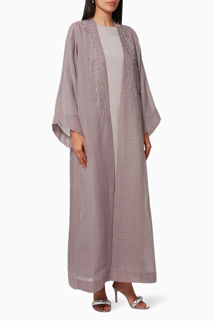 

Three-piece Abaya Set in Cotton & Satin, Purple