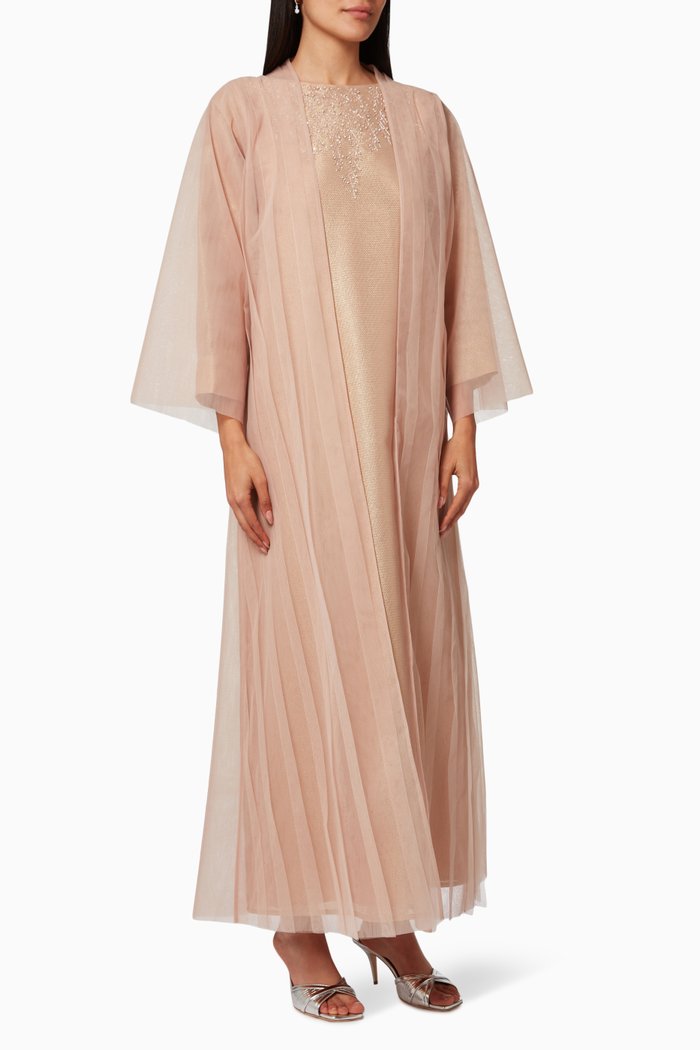 

Three-piece Abaya Set in Organza & Tulle, Neutral