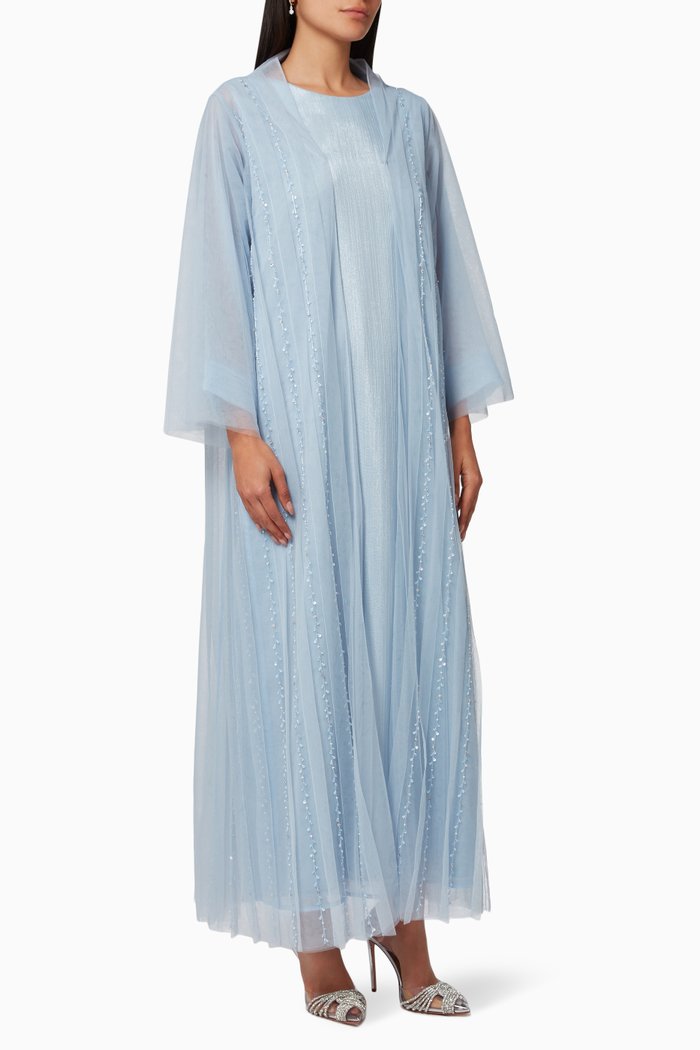 

Three-piece Abaya Set in Organza & Tulle, Blue
