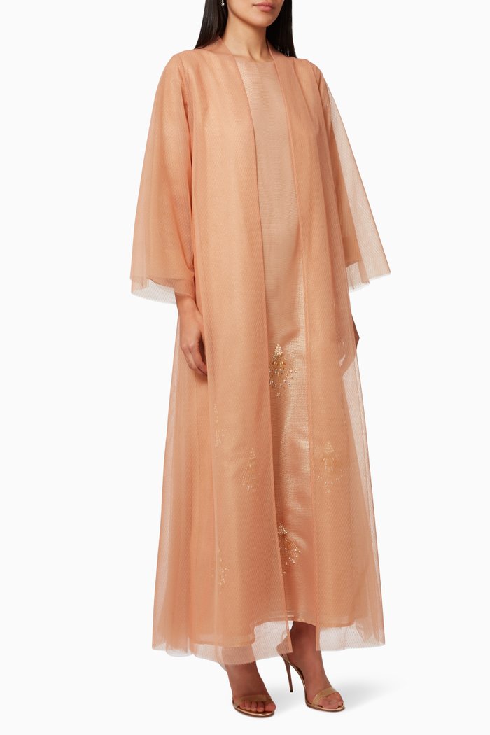

Three-piece Abaya Set in Organza & Tulle, Neutral
