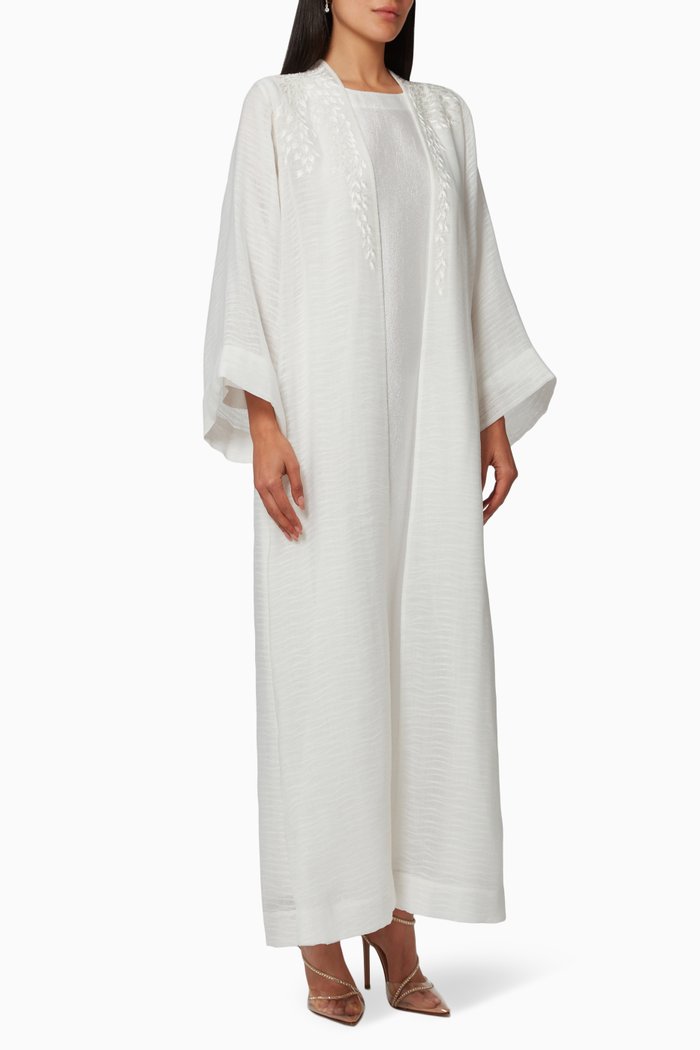 

Three-piece Abaya Set in Cotton & Satin, White