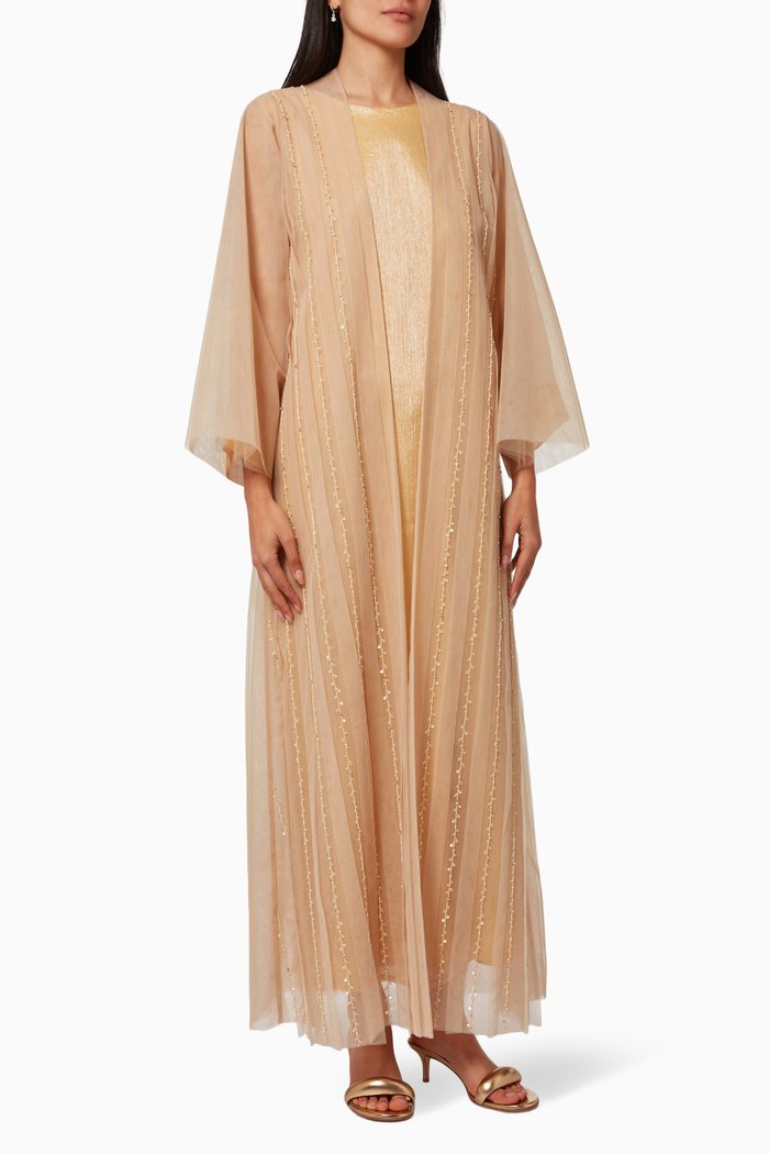 

Three-piece Abaya Set in Tulle & Organza, Gold
