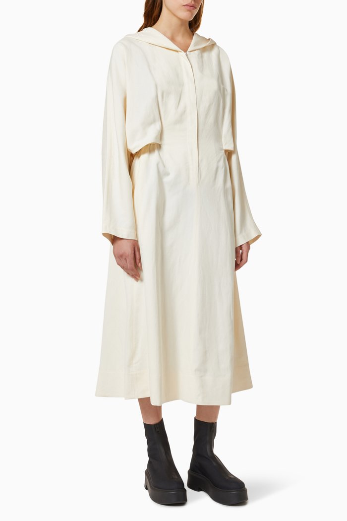 

Cynthia Hooded Dress in Silk & Linen Blend, White