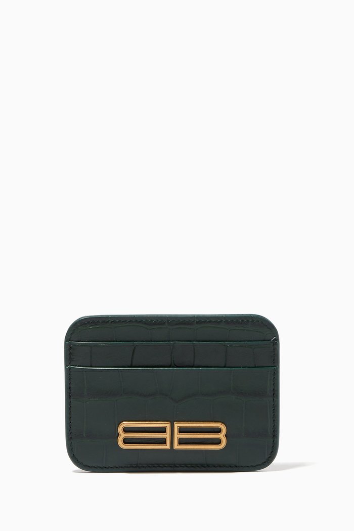 

Gossip Card Holder in Croc-embossed Leather, Green
