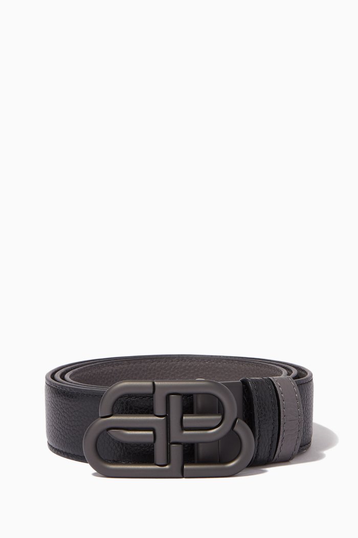 

BB Reversible Large Belt in Grained Calfskin, Black