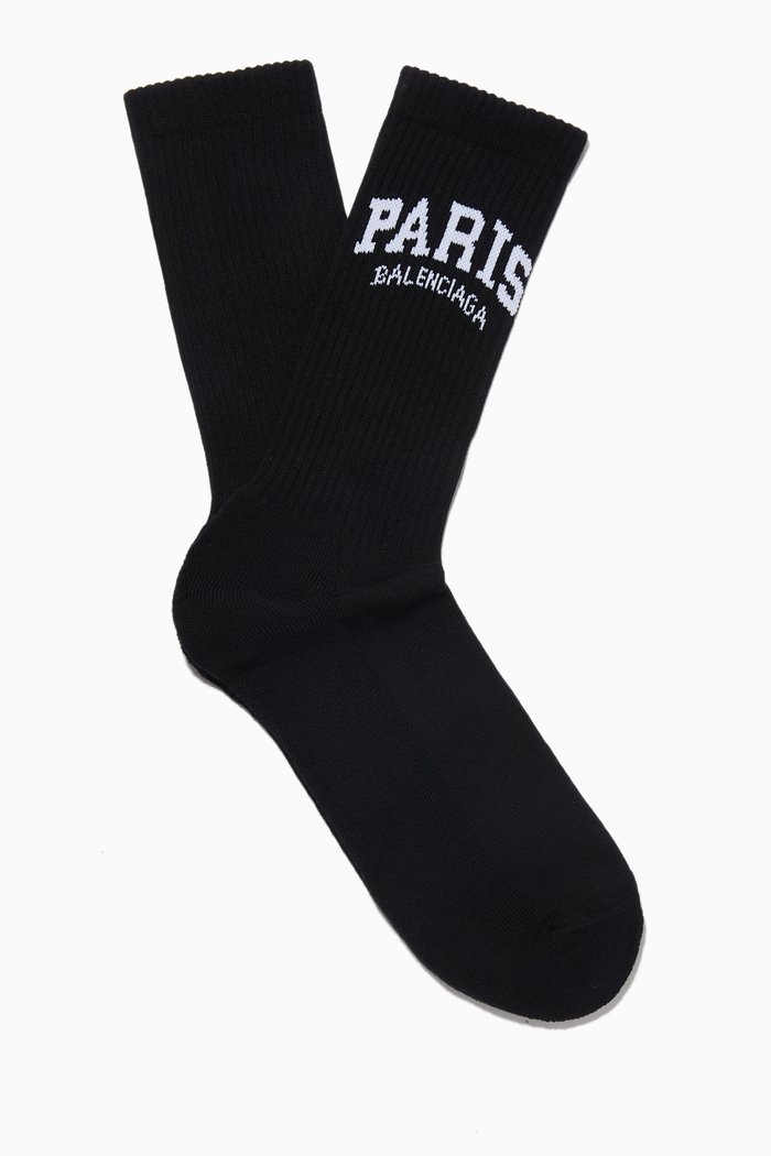 

Cities Paris Tennis Socks in Ribbed Cotton Knit, Black