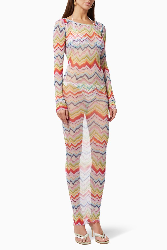 

Long Cover Up Dress in Stretch Tulle, Multicolour