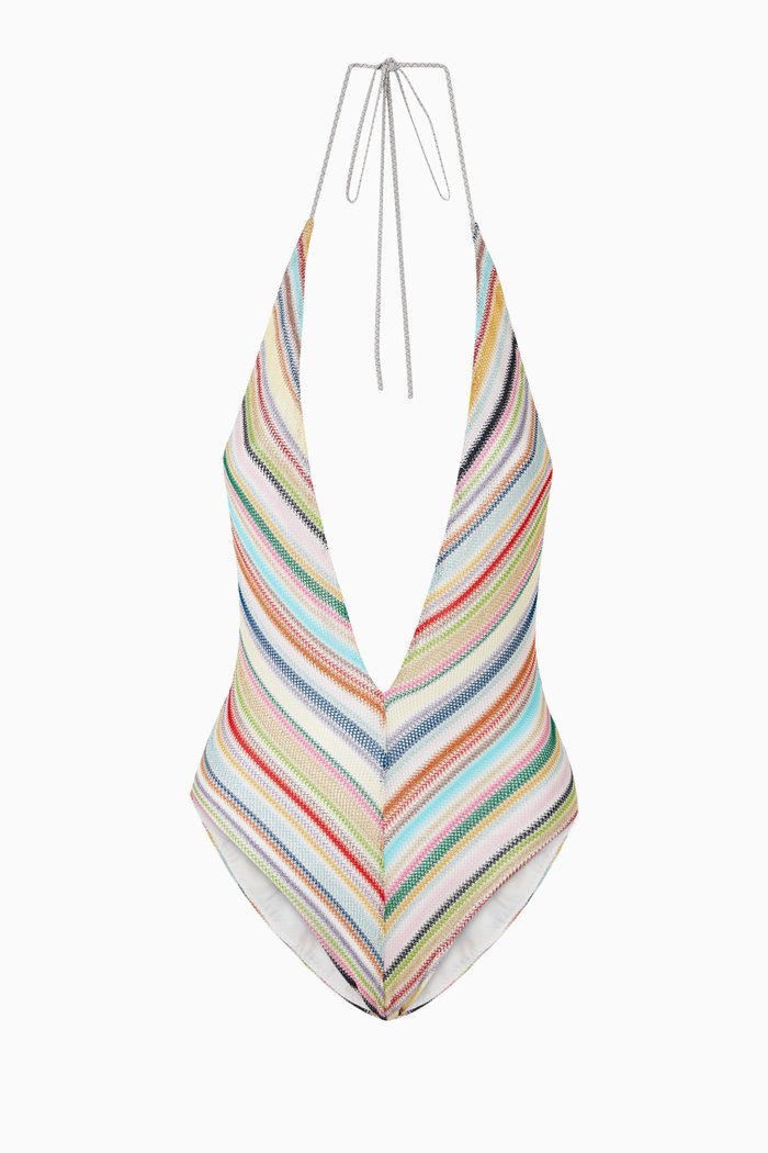 

One Piece Swimsuit in Micro Striped Net, Multicolour