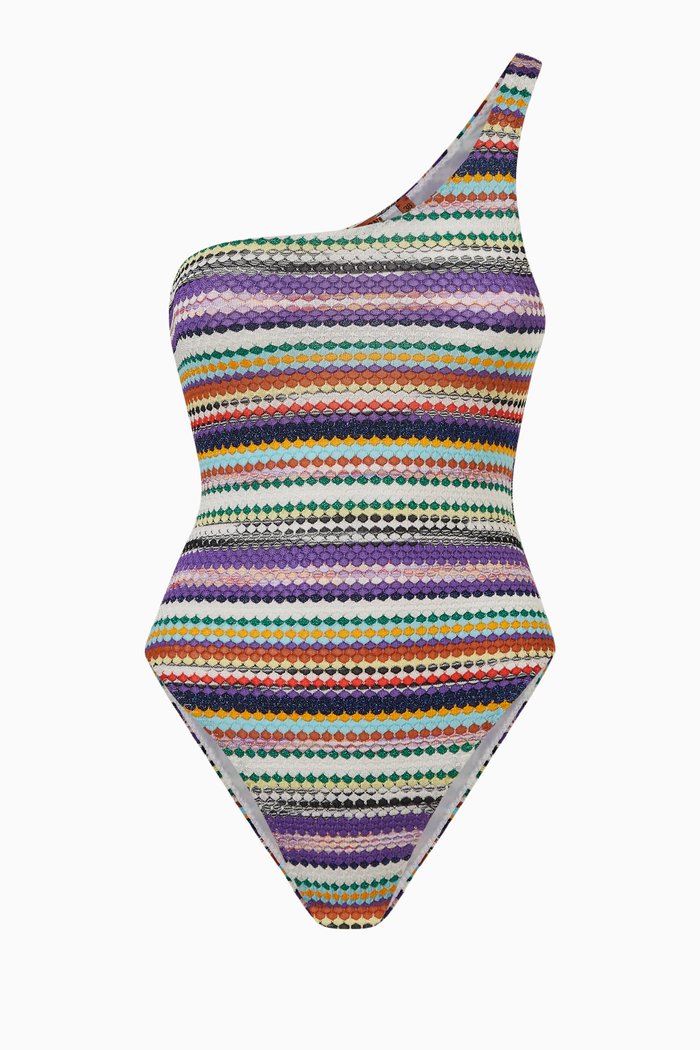 

One-shoulder One-piece Swimsuit in Stretch Viscose Knit, Multicolour