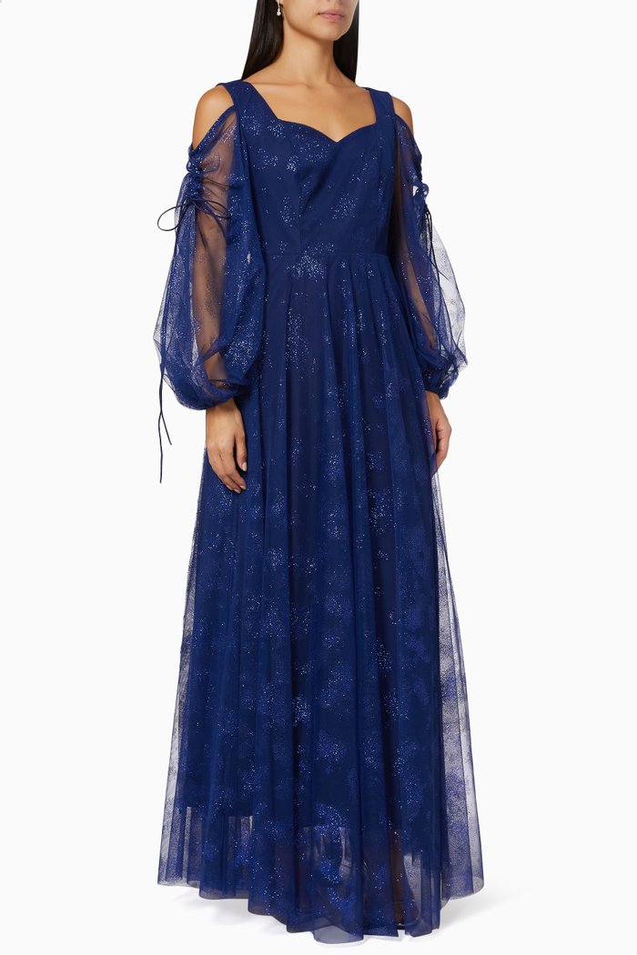 

Cold Shoulder Glitter Gown, Blue