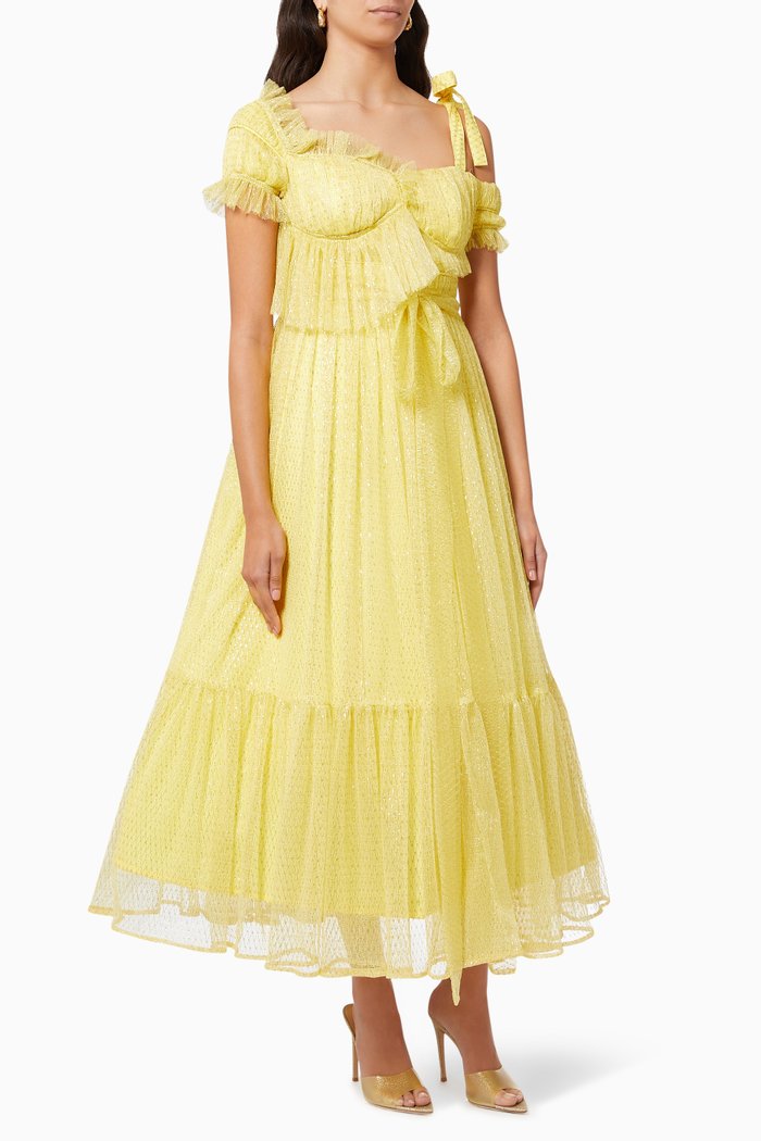 

Ruffle Midi Dress in Tulle, Yellow