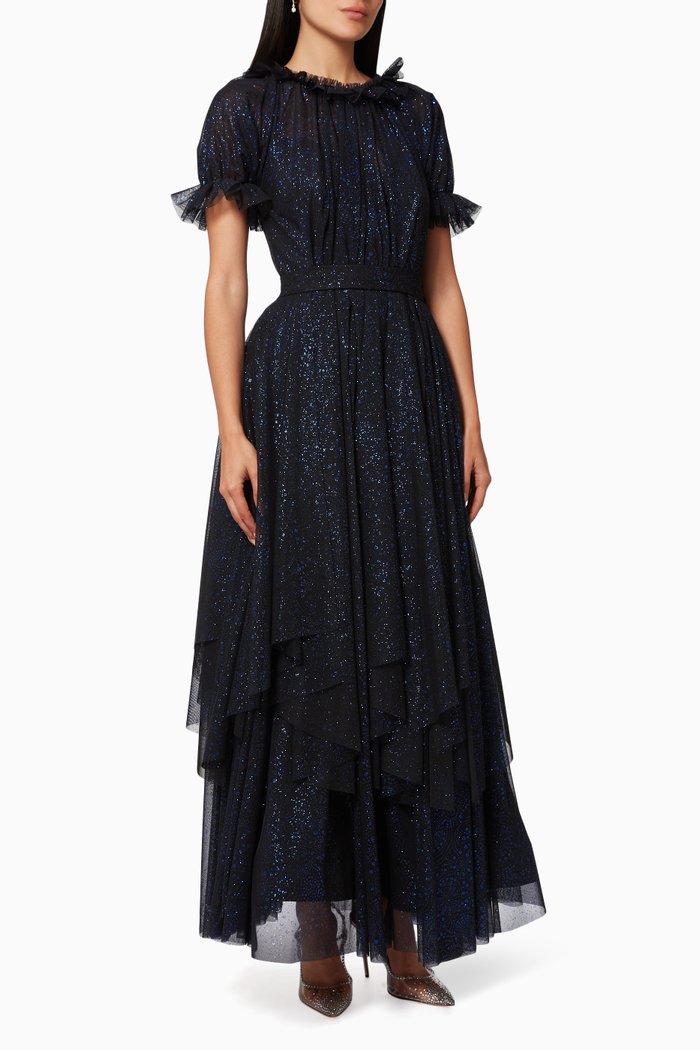 Ruffle Glitter Gown, Black