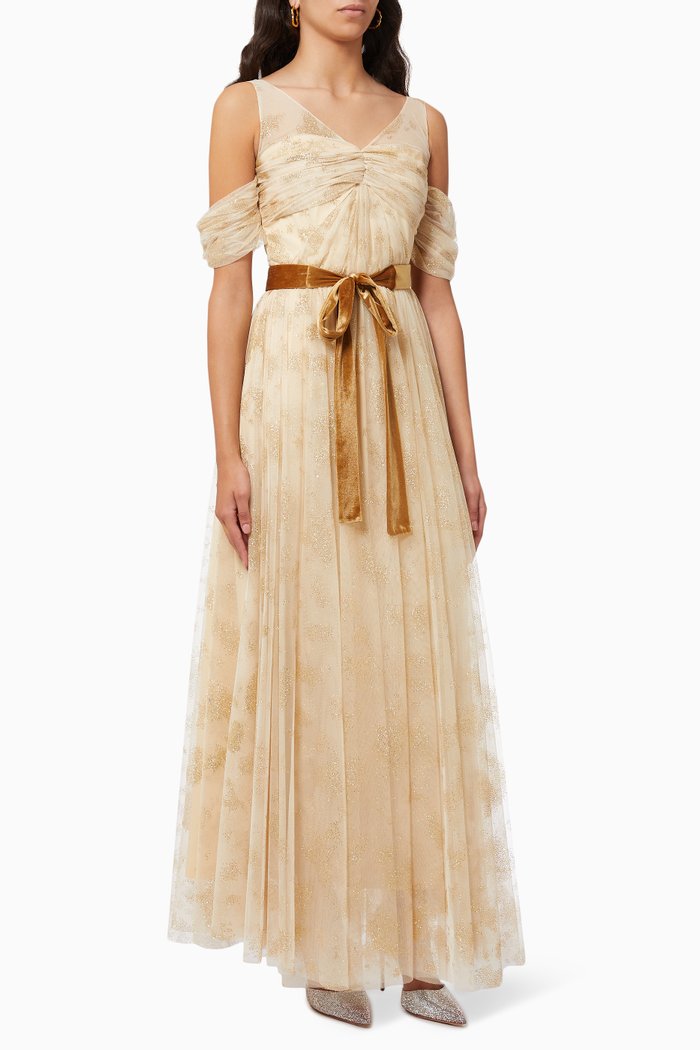 

Tulle Gown with Shoulder Details, Neutral