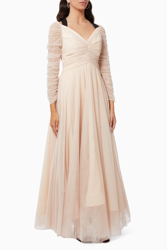 

Ruched Tulle Gown, Neutral