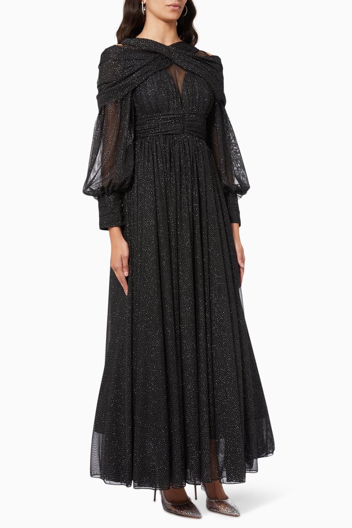 

Shimmery Gown with Criss-Cross Detail, Black