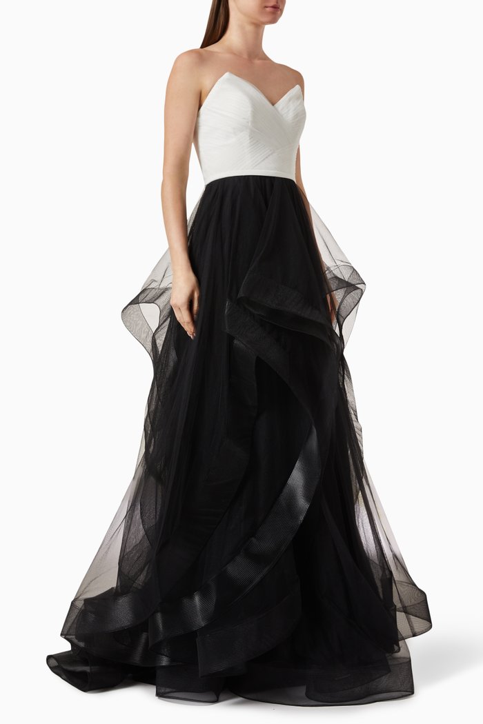 

Bustier Strapless Gown in Tulle, Black
