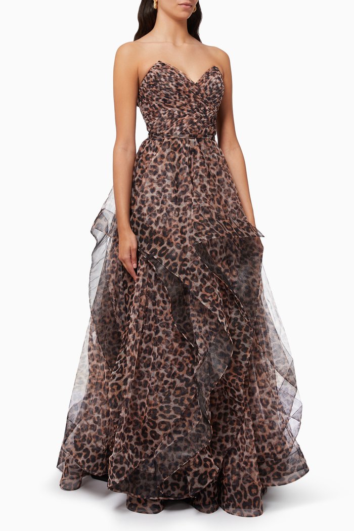 

Leopard Ruffle Tiered Gown, Brown
