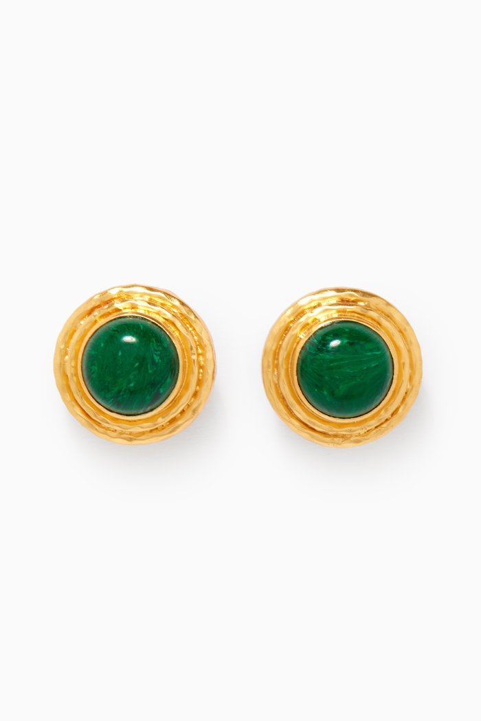 

Halia Clip Stud Earrings in 24kt Gold-plated Brass, Green